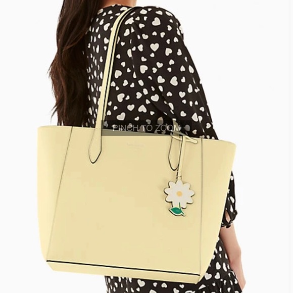 Authentic KATE SPADE Saffiano leather zip top Tote/Flower charm - Picture 2 of 14